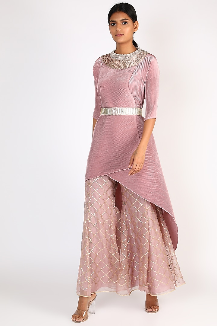 Baby Pink Embroidered Dress by Kiran Uttam Ghosh