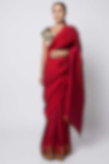 Red Embroidered Saree by Kiran Uttam Ghosh