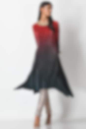 Red & Navy Blue Embroidered Kaftan by Kiran Uttam Ghosh at Pernia's Pop Up Shop