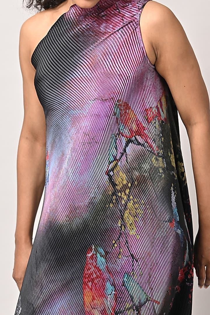 Black Printed One-Shoulder Vacation Dress by Kiran Uttam Ghosh at Pernia's Pop Up Shop