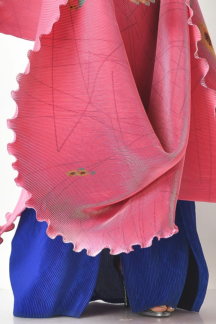Deep Pink Pleated Polyester Digital Printed Draped Vacation Dress by Kiran Uttam Ghosh at Pernia's Pop Up Shop