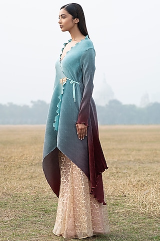 Sky Blue Shaded Printed Wrap by Kiran Uttam Ghosh