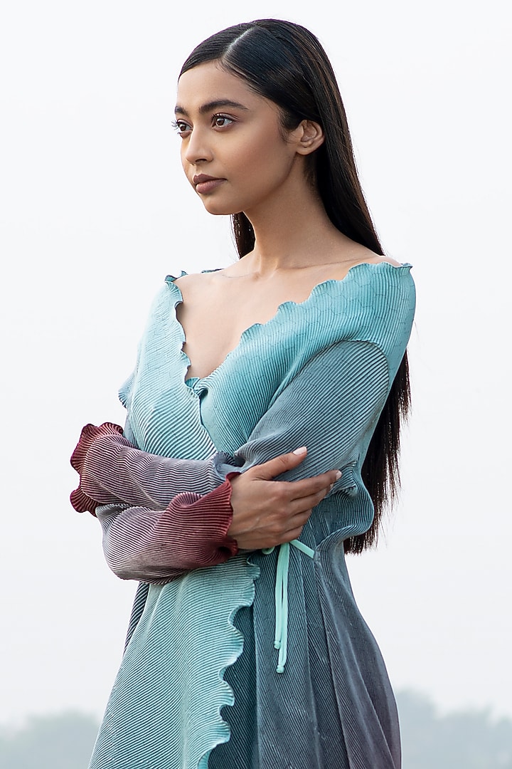 Sky Blue Shaded Printed Wrap by Kiran Uttam Ghosh at Pernia's Pop Up Shop