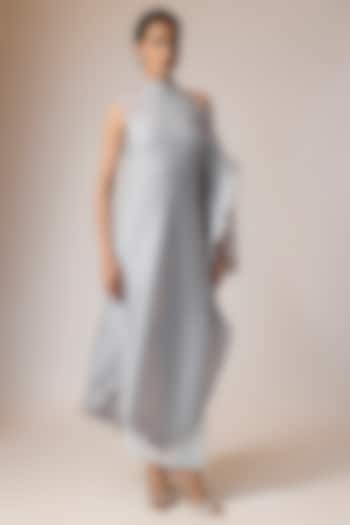 Silver Grey Pleated Polyester Viscose Cocktail Dress by Kiran Uttam Ghosh at Pernia's Pop Up Shop