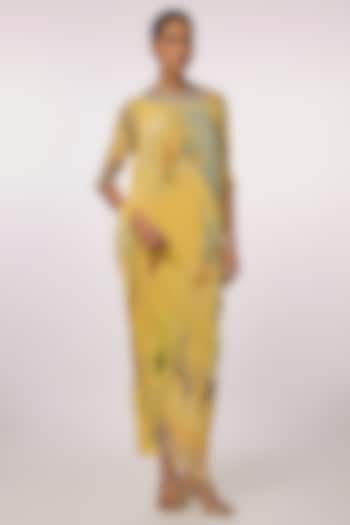 Yellow Pleated Polyester Cocktail Dress by Kiran Uttam Ghosh at Pernia's Pop Up Shop