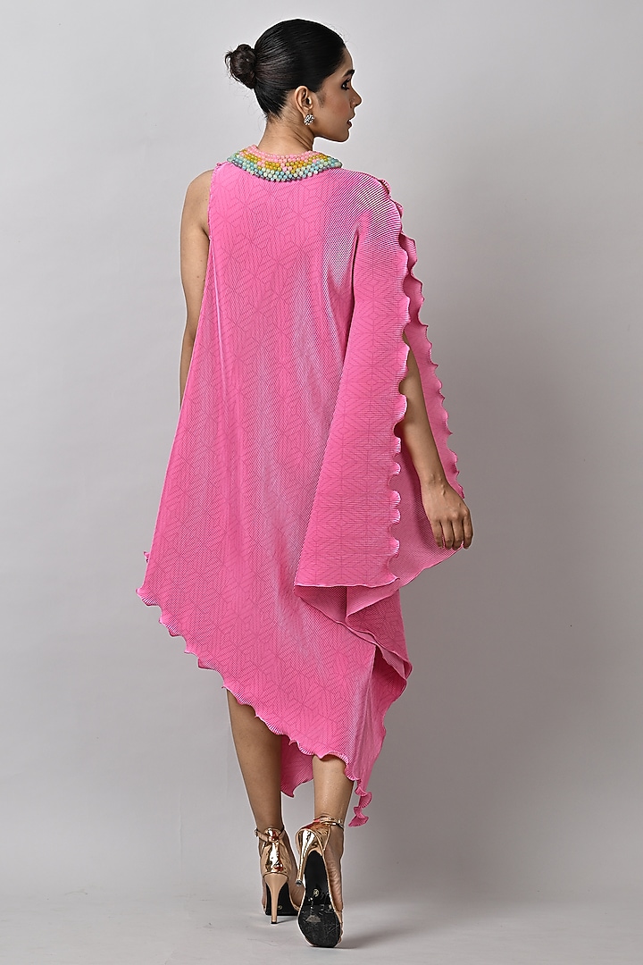 Candy Pink Polyester Bead Embroidered Draped Kaftan by Kiran Uttam Ghosh at Pernia's Pop Up Shop