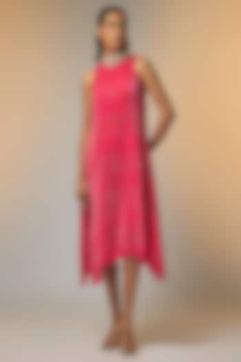 Candy Pink Pleated Polyester Vacation Dress by Kiran Uttam Ghosh at Pernia's Pop Up Shop