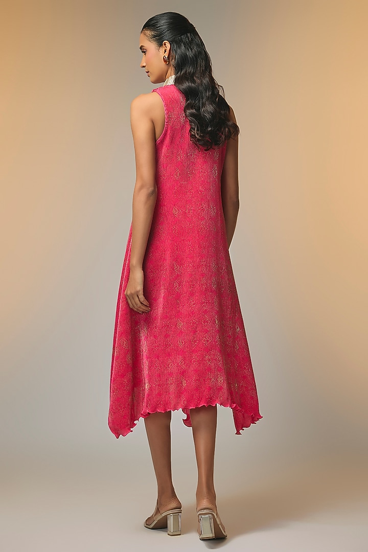 Candy Pink Pleated Polyester Vacation Dress by Kiran Uttam Ghosh at Pernia's Pop Up Shop