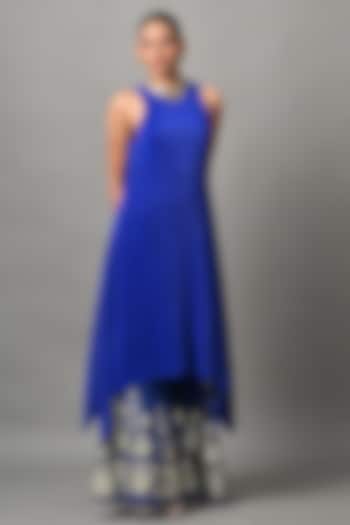 Indigo Polyester Pleated Cutaway Vacation Dress by Kiran Uttam Ghosh at Pernia's Pop Up Shop