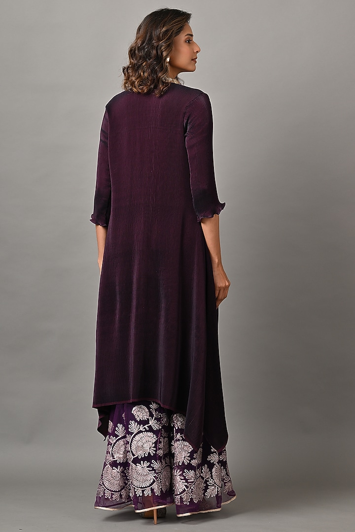 Blackberry Polyester Embroidered Pleated Kaftan by Kiran Uttam Ghosh at Pernia's Pop Up Shop