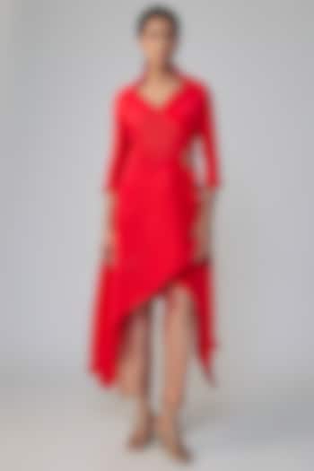 Red Polyester & Viscose Tunic Set by Kiran Uttam Ghosh at Pernia's Pop Up Shop