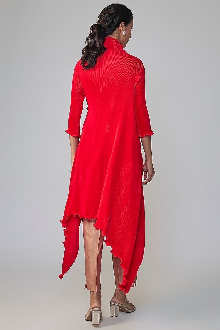 Red Polyester & Viscose Tunic Set by Kiran Uttam Ghosh at Pernia's Pop Up Shop