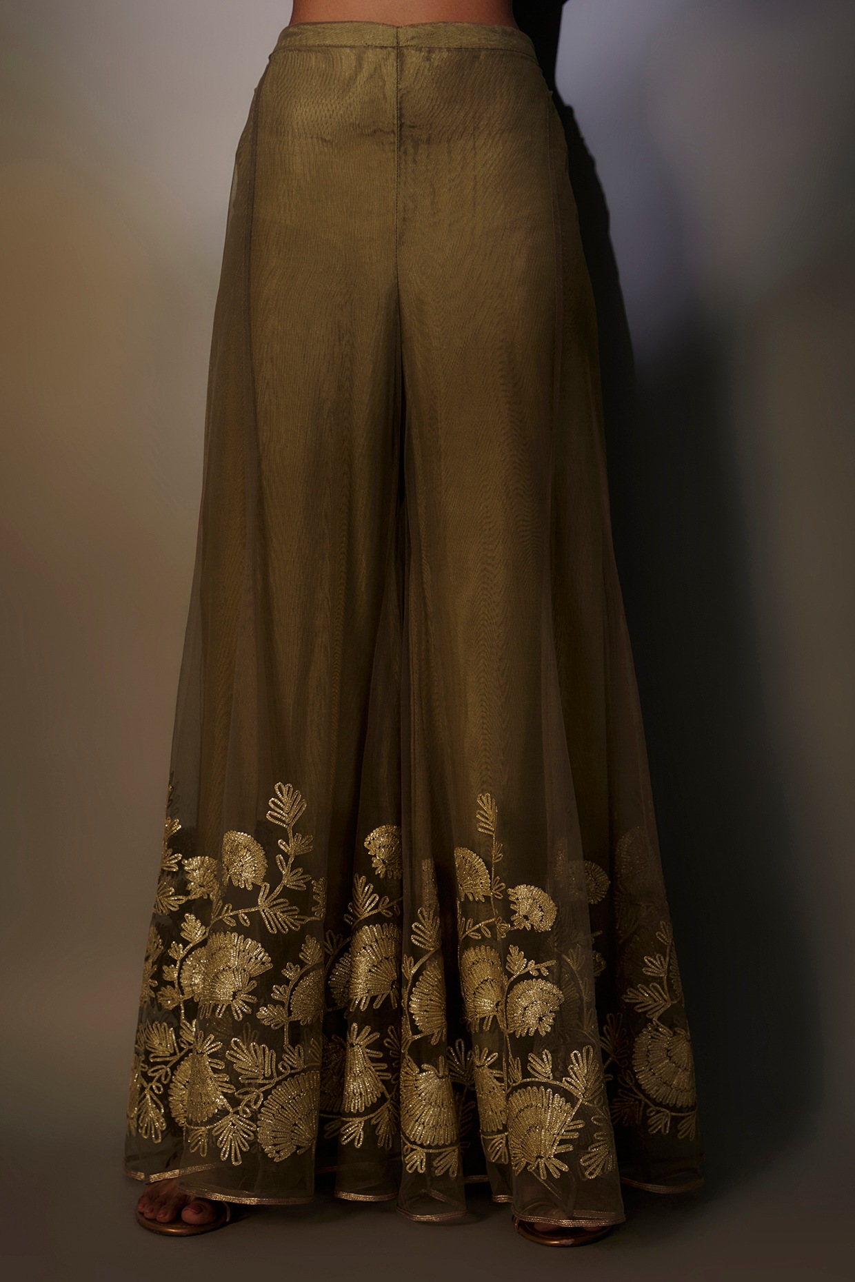 INDYA Women Gold Solid Cigarette Trousers - Absolutely Desi