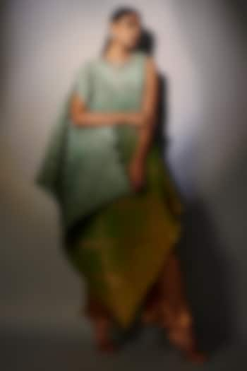 Sage & Lime Pleated Polyester Printed Wrap Kaftan Set by Kiran Uttam Ghosh at Pernia's Pop Up Shop