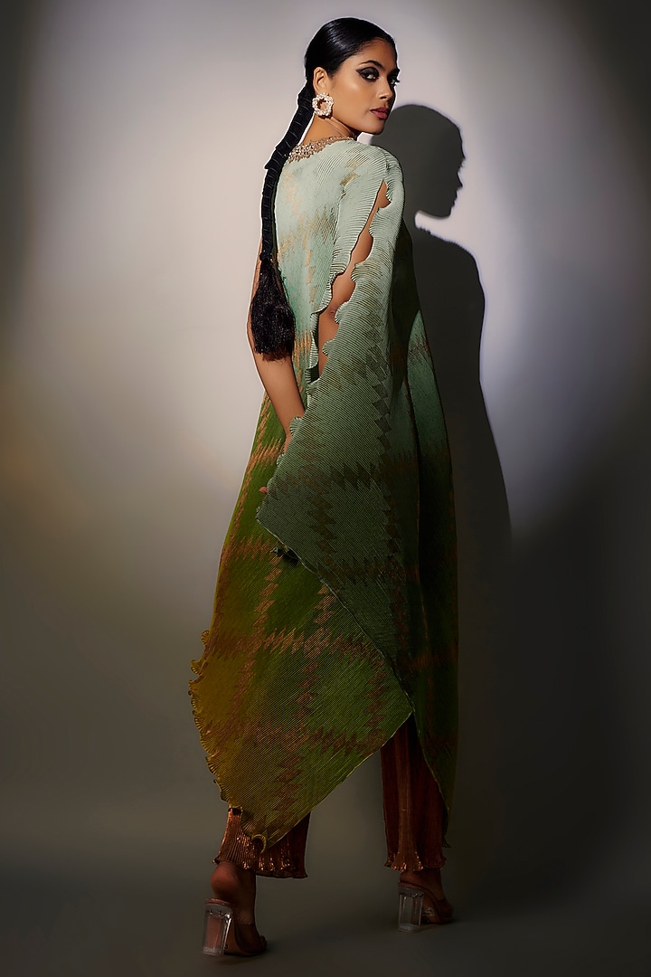 Sage & Lime Pleated Polyester Printed Wrap Kaftan Set by Kiran Uttam Ghosh at Pernia's Pop Up Shop