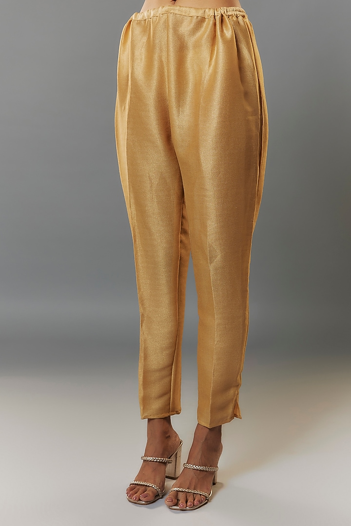Gold Tweed Woven Pants by Kiran Uttam Ghosh at Pernia's Pop Up Shop