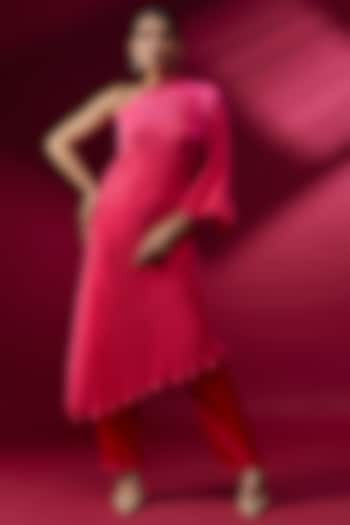 Pink Pleated Polyester Vacation Dress by Kiran Uttam Ghosh at Pernia's Pop Up Shop