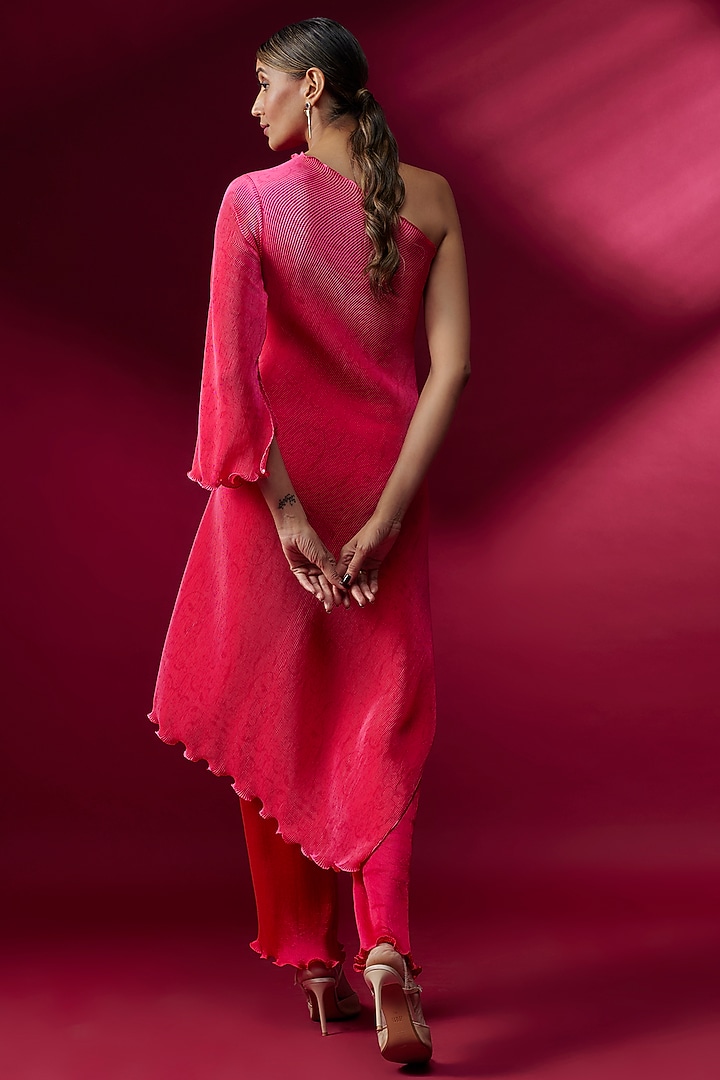 Pink Pleated Polyester Vacation Dress by Kiran Uttam Ghosh at Pernia's Pop Up Shop