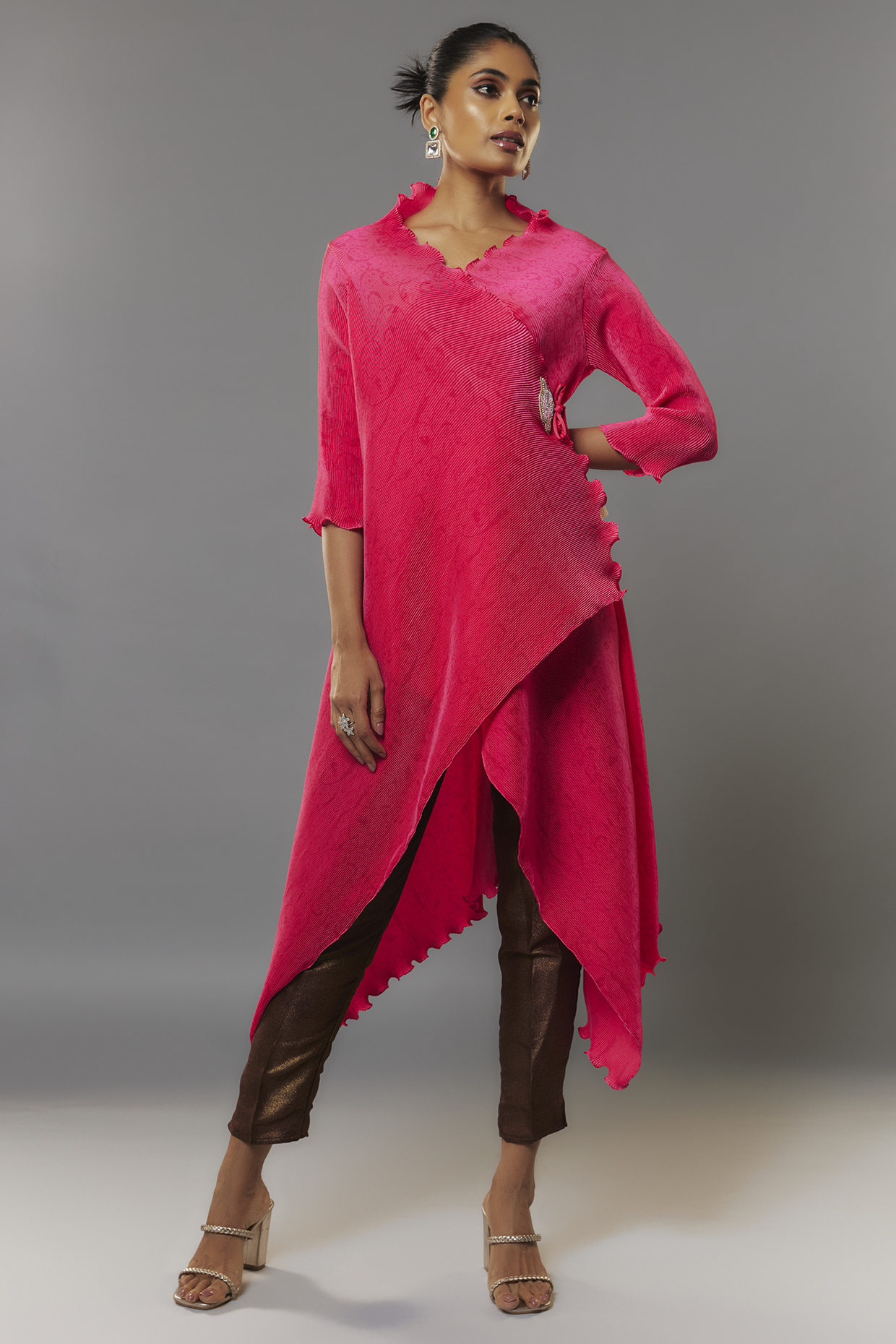 Pink Pleated Polyester Kurta by Kiran Uttam Ghosh at Pernia's Pop Up Shop