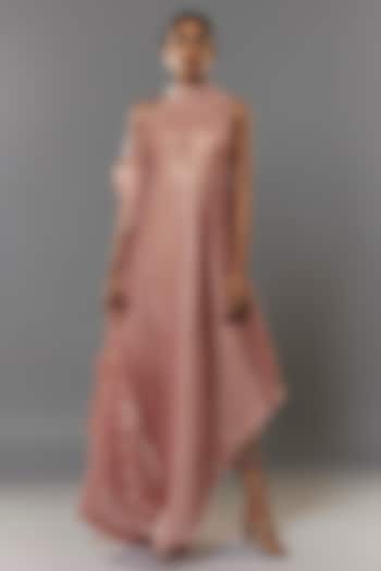 Pink Jersey Cocktail Dress With Drape by Kiran Uttam Ghosh at Pernia's Pop Up Shop