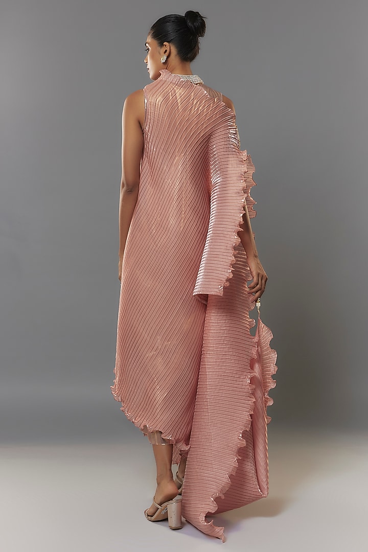 Pink Jersey Cocktail Dress With Drape by Kiran Uttam Ghosh at Pernia's Pop Up Shop