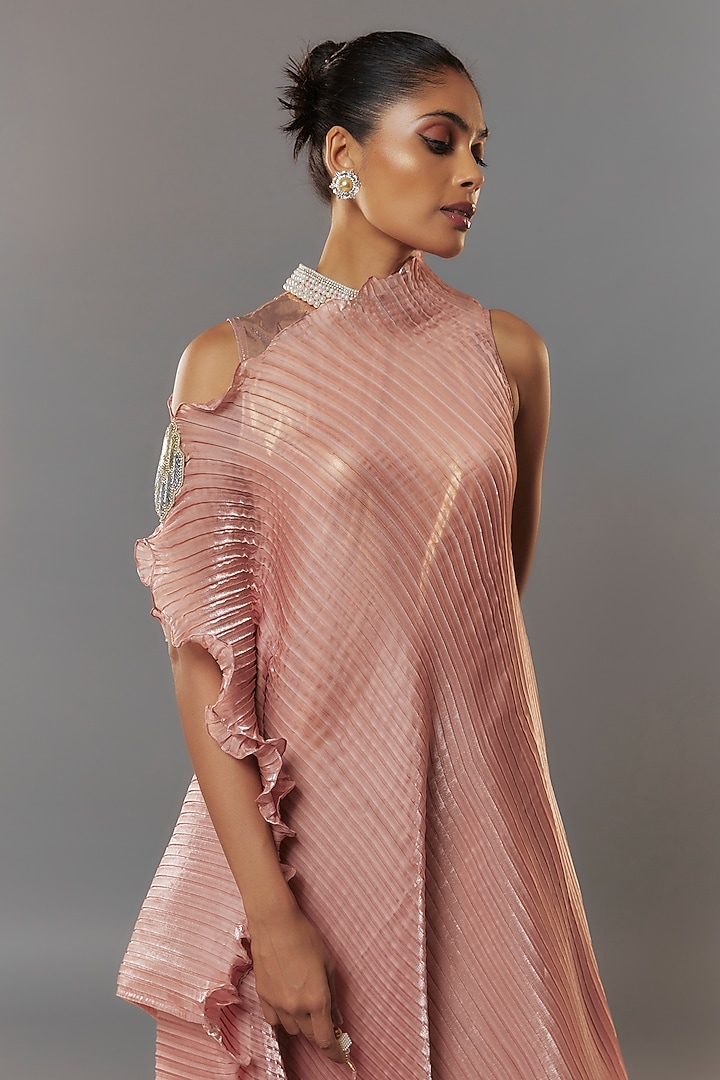 Pink Jersey Cocktail Dress With Drape by Kiran Uttam Ghosh at Pernia's Pop Up Shop