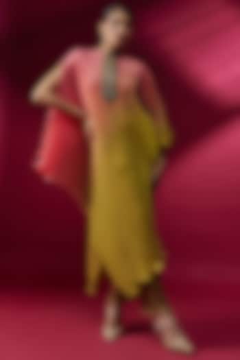 Yellow Pleated Polyester Kaftan Cocktail Dress by Kiran Uttam Ghosh at Pernia's Pop Up Shop