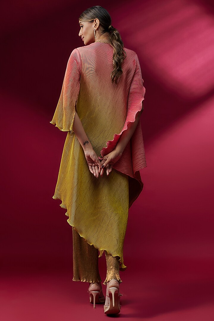Yellow Pleated Polyester Kaftan Cocktail Dress by Kiran Uttam Ghosh at Pernia's Pop Up Shop