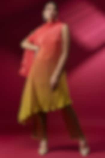 Yellow Pleated Polyester Draped Tunic by Kiran Uttam Ghosh at Pernia's Pop Up Shop