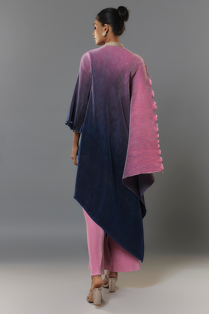 Pink & Navy Blue Pleated Polyester Kaftan by Kiran Uttam Ghosh at Pernia's Pop Up Shop