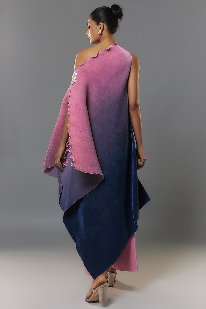 Pink & Navy Blue Pleated Polyester Tunic by Kiran Uttam Ghosh at Pernia's Pop Up Shop