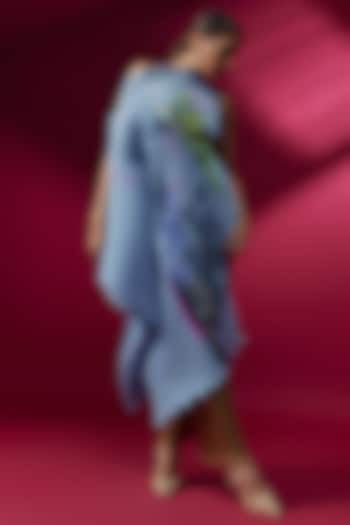 Blue Pleated Polyester Draped Tunic by Kiran Uttam Ghosh at Pernia's Pop Up Shop