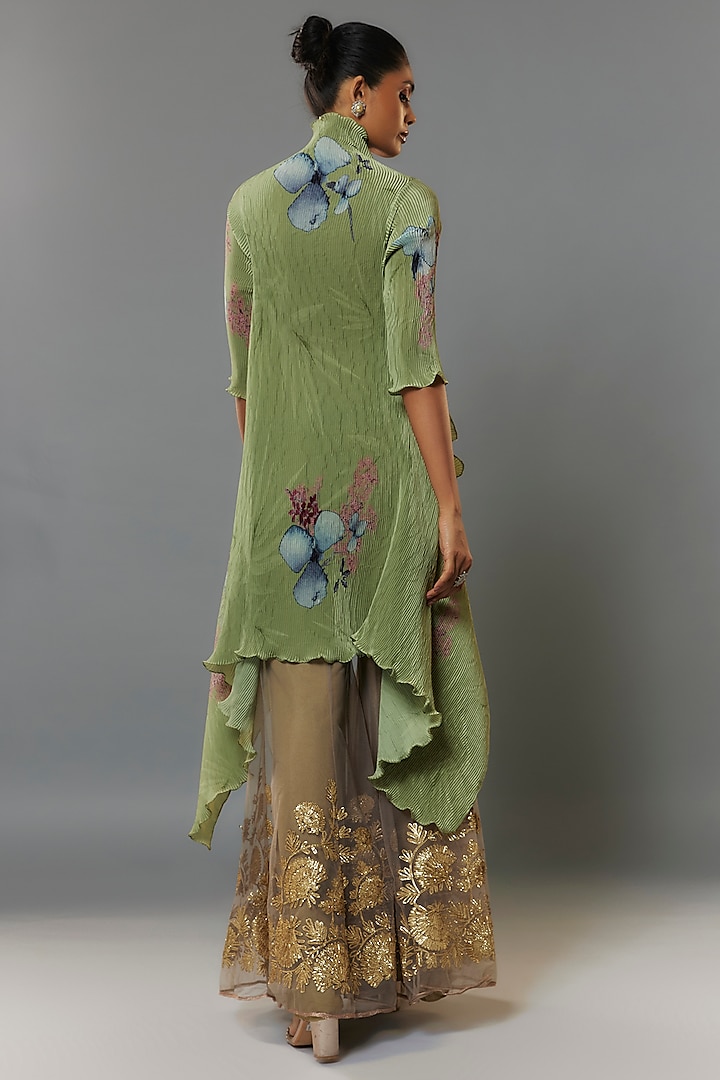 Green Pleated Polyester Kurta by Kiran Uttam Ghosh at Pernia's Pop Up Shop
