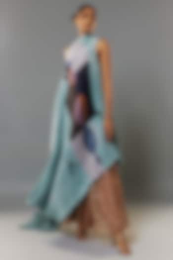 Ice Blue Pleated Polyester Tunic by Kiran Uttam Ghosh at Pernia's Pop Up Shop