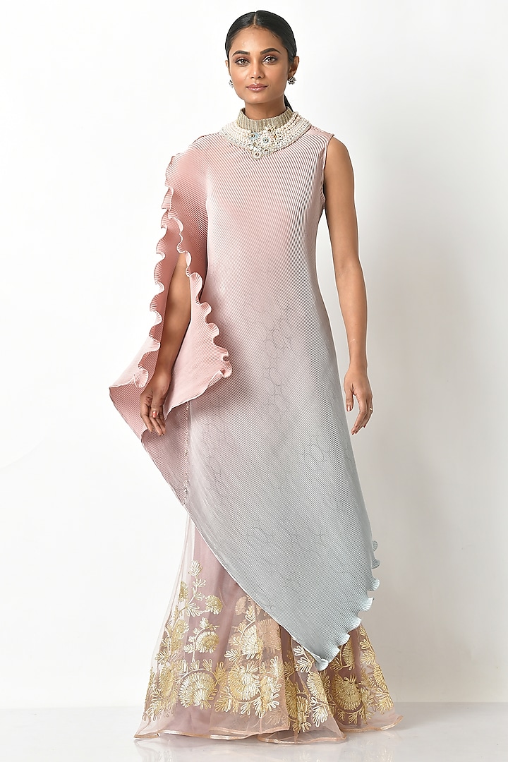 Salmon & Mint Ombre Dress by Kiran Uttam Ghosh