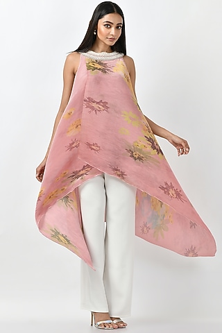 Peach Sepia Printed Kurta by Kiran Uttam Ghosh
