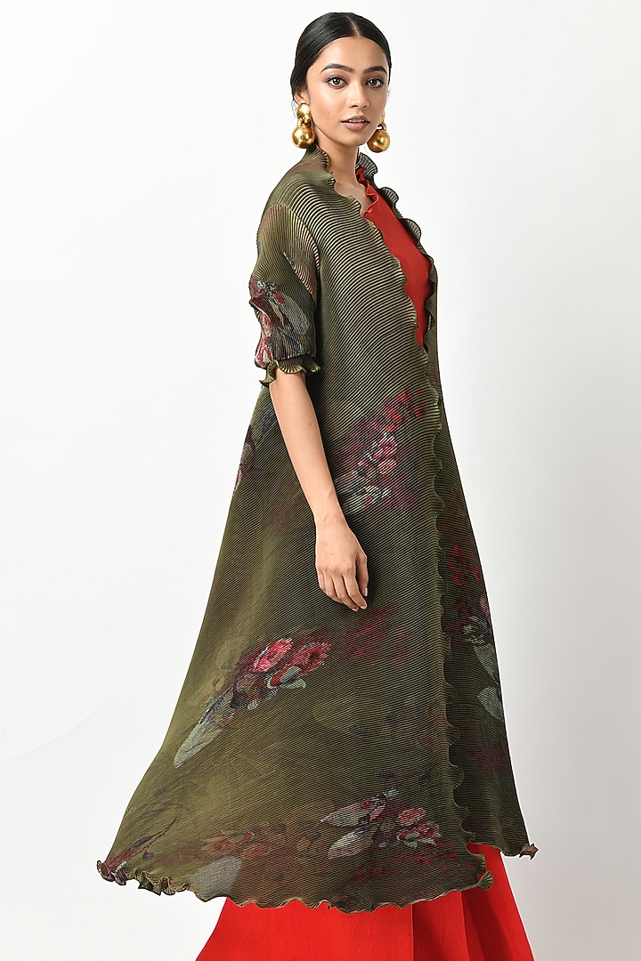 Olive Green Polyester Mix Kurta by Kiran Uttam Ghosh at Pernia's Pop Up Shop