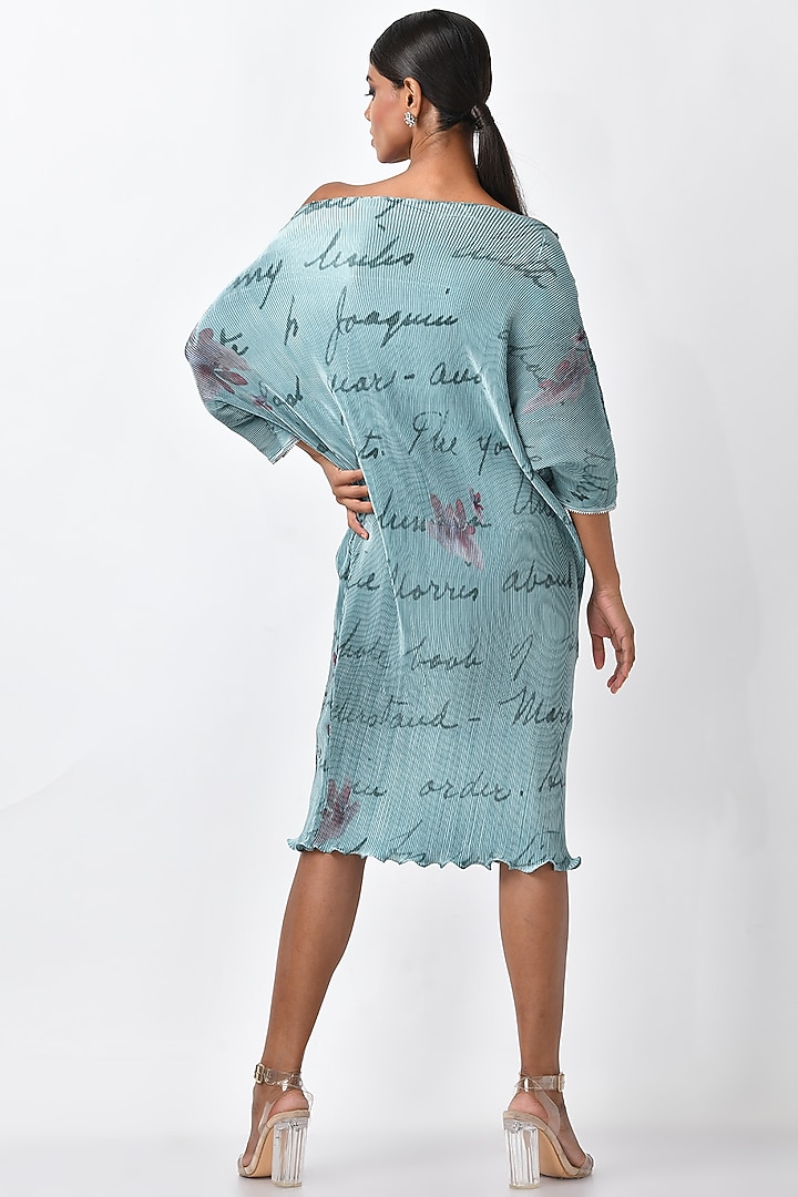 Blue Pleated Polyester Mix Printed Cocoon Vacation Dress by Kiran Uttam Ghosh at Pernia's Pop Up Shop