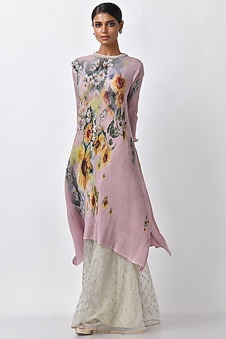 Purple Polyester Printed Kaftan Dress by Kiran Uttam Ghosh