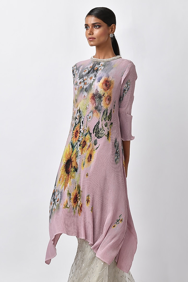 Purple Polyester Printed Kaftan Vacation Dress by Kiran Uttam Ghosh at Pernia's Pop Up Shop