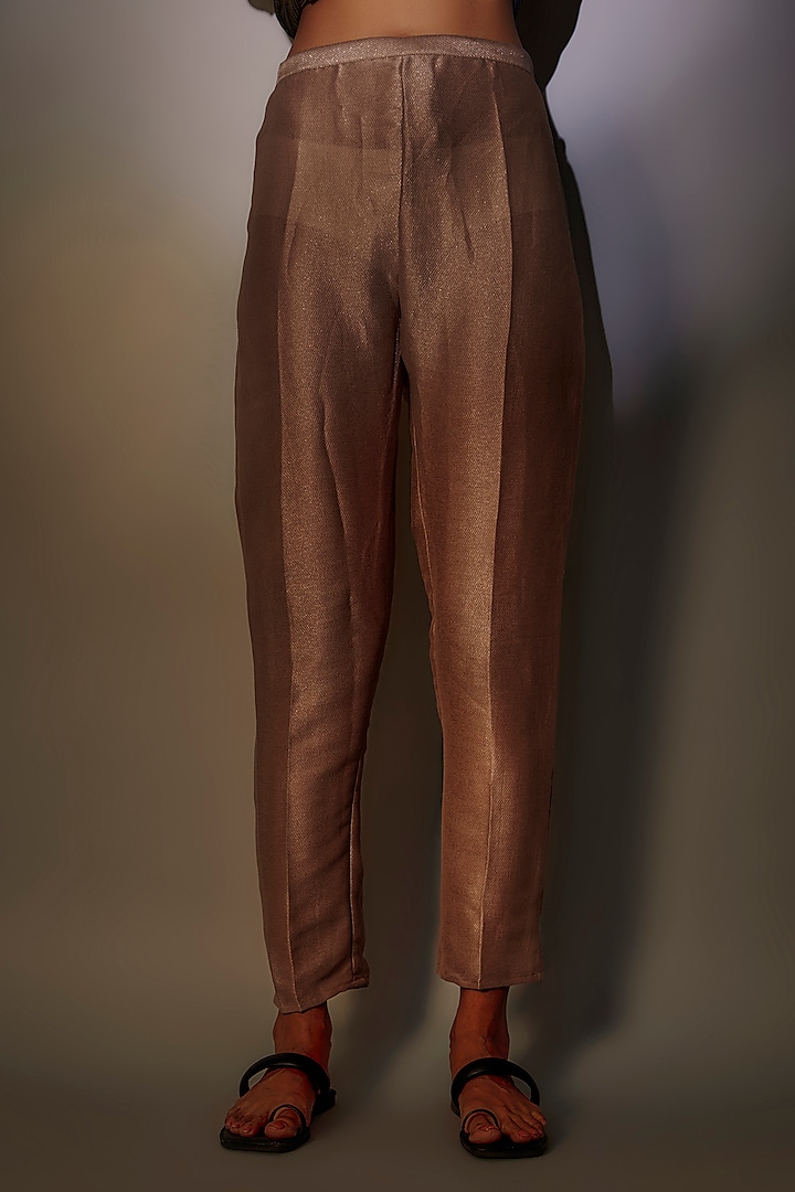 Antique Gold Tweed Trousers by Kiran Uttam Ghosh