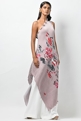 Onion Pink Printed Pleated Tunic by Kiran Uttam Ghosh