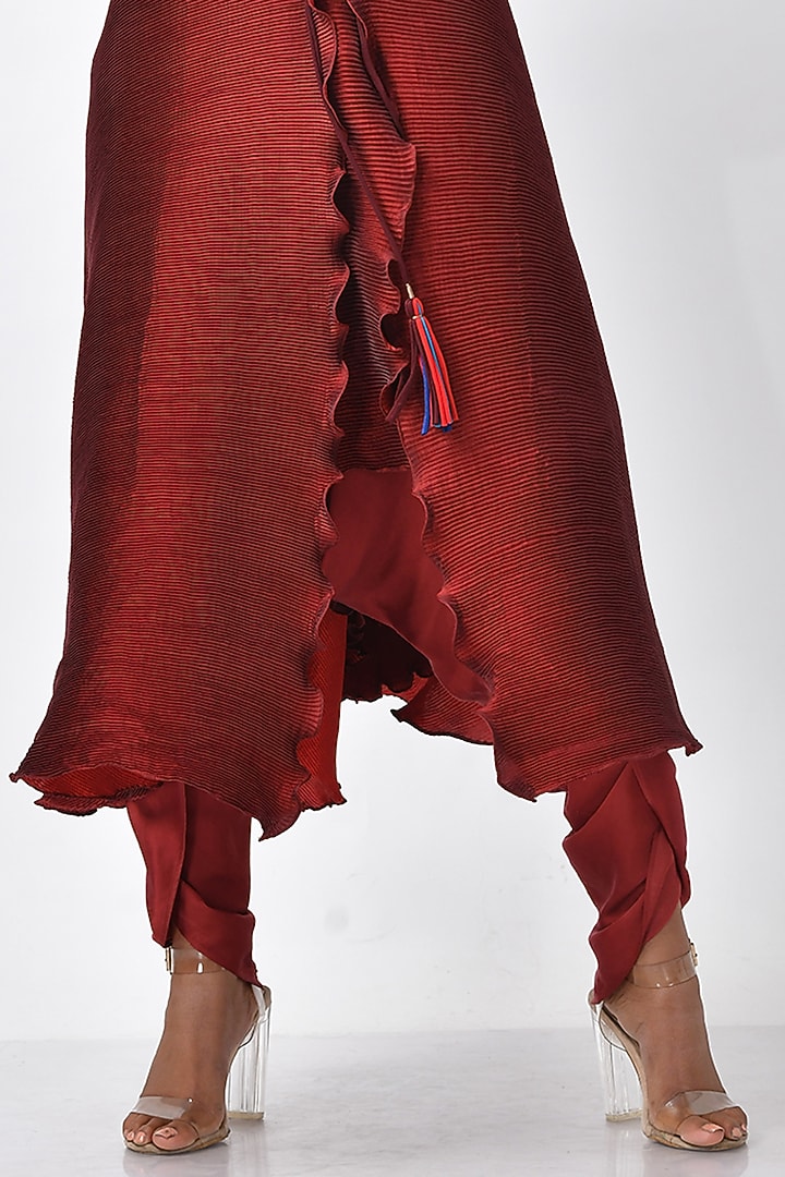 Merlot Hand Embroidered Angrakha Jacket by Kiran Uttam Ghosh at Pernia's Pop Up Shop