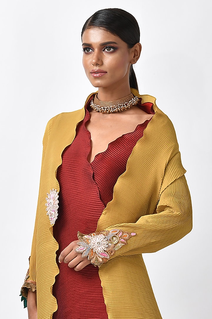 Mustard Hand Embroidered Jacket by Kiran Uttam Ghosh at Pernia's Pop Up Shop