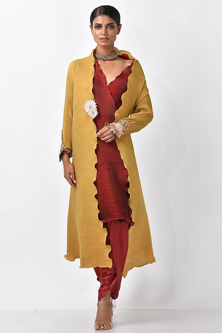 Mustard Hand Embroidered Jacket by Kiran Uttam Ghosh at Pernia's Pop Up Shop