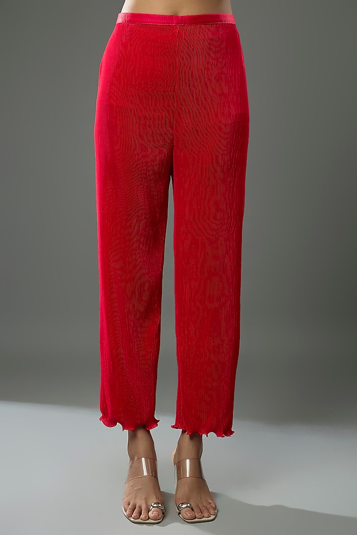 Red Pleated Polyester Embroidered Kaftan Set by Kiran Uttam Ghosh at Pernia's Pop Up Shop