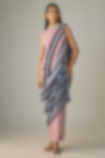 Pink Pleated Polyester Draped Maxi Cocktail Dress by Kiran Uttam Ghosh at Pernia's Pop Up Shop