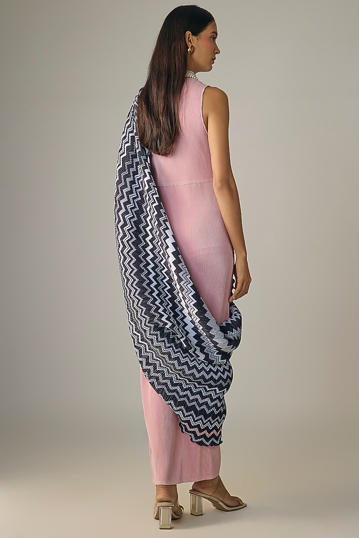 Pink Pleated Polyester Draped Maxi Cocktail Dress by Kiran Uttam Ghosh at Pernia's Pop Up Shop