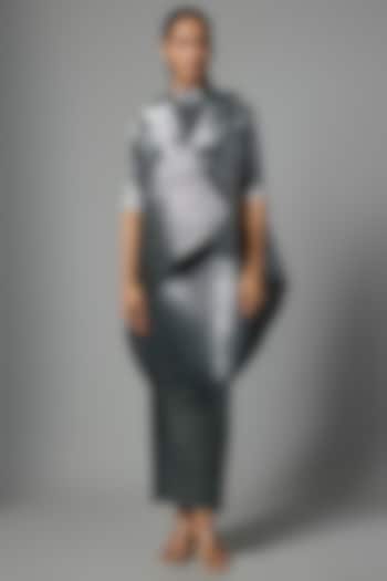 Grey Pleated Polyester Cocktail Dress by Kiran Uttam Ghosh at Pernia's Pop Up Shop