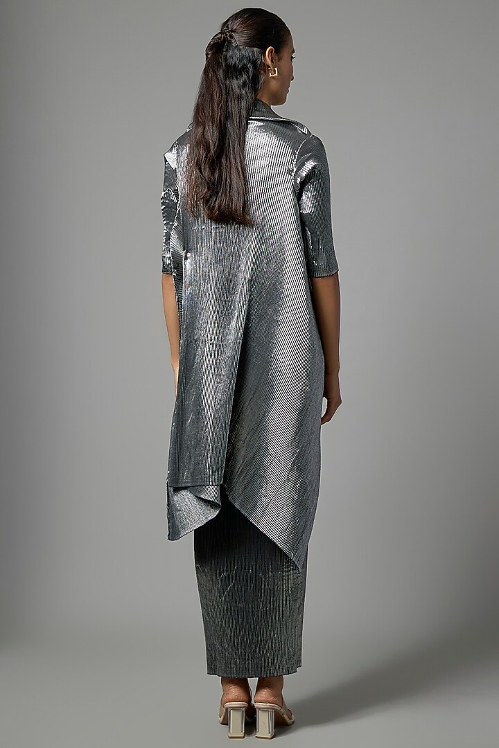 Grey Pleated Polyester Cocktail Dress by Kiran Uttam Ghosh at Pernia's Pop Up Shop